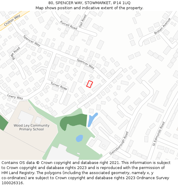 80, SPENCER WAY, STOWMARKET, IP14 1UQ: Location map and indicative extent of plot