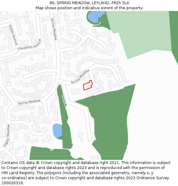 80, SPRING MEADOW, LEYLAND, PR25 5LX: Location map and indicative extent of plot