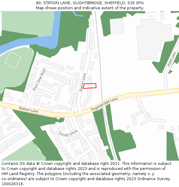 80, STATION LANE, OUGHTIBRIDGE, SHEFFIELD, S35 0FN: Location map and indicative extent of plot
