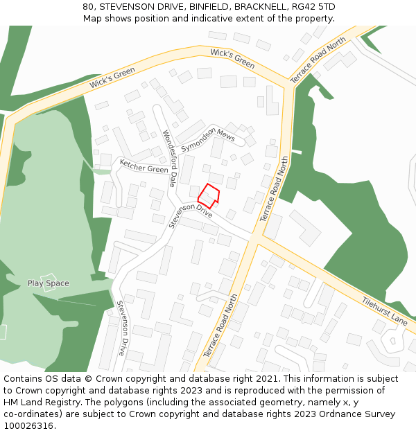 80, STEVENSON DRIVE, BINFIELD, BRACKNELL, RG42 5TD: Location map and indicative extent of plot