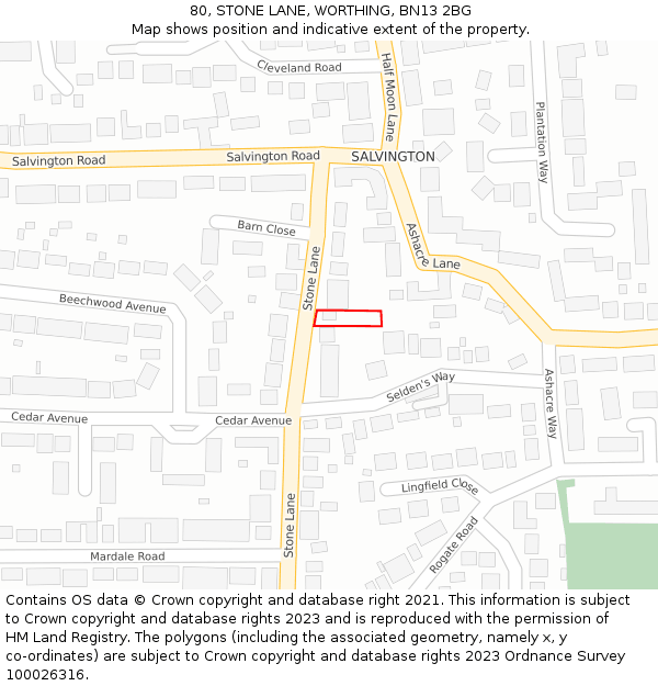80, STONE LANE, WORTHING, BN13 2BG: Location map and indicative extent of plot