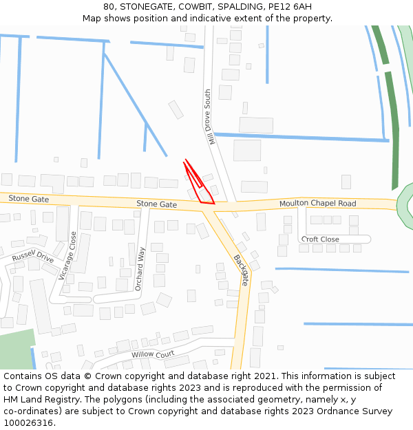 80, STONEGATE, COWBIT, SPALDING, PE12 6AH: Location map and indicative extent of plot