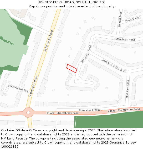 80, STONELEIGH ROAD, SOLIHULL, B91 1DJ: Location map and indicative extent of plot