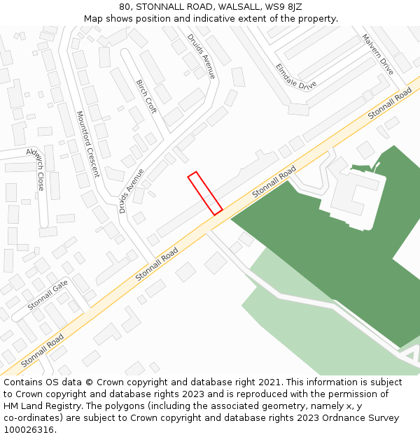80, STONNALL ROAD, WALSALL, WS9 8JZ: Location map and indicative extent of plot