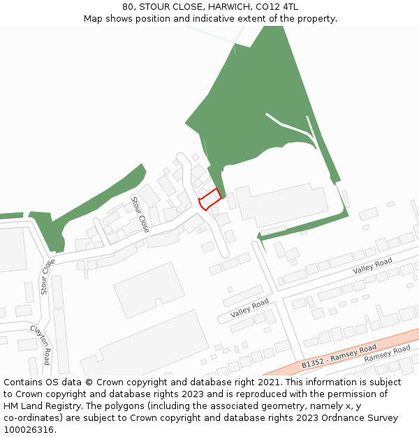 80, STOUR CLOSE, HARWICH, CO12 4TL: Location map and indicative extent of plot