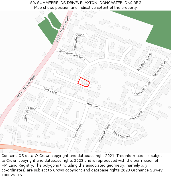 80, SUMMERFIELDS DRIVE, BLAXTON, DONCASTER, DN9 3BG: Location map and indicative extent of plot