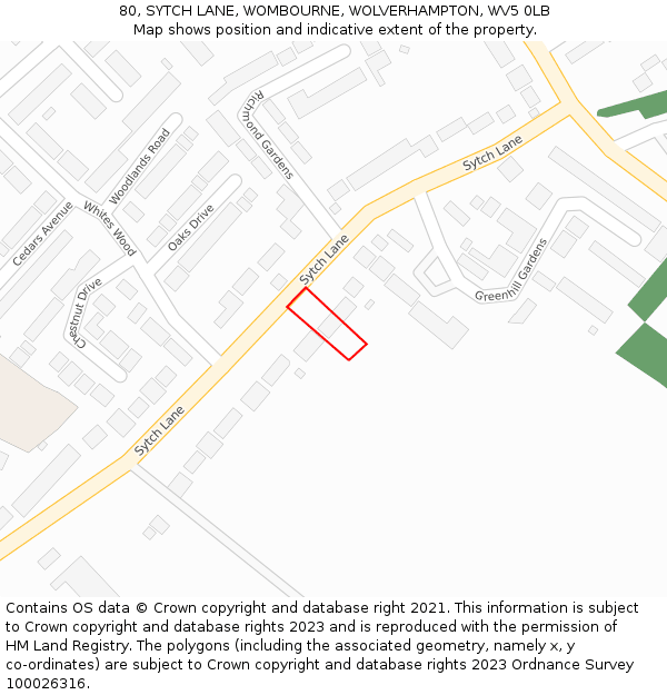 80, SYTCH LANE, WOMBOURNE, WOLVERHAMPTON, WV5 0LB: Location map and indicative extent of plot