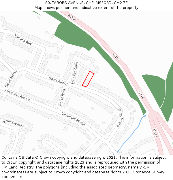 80, TABORS AVENUE, CHELMSFORD, CM2 7EJ: Location map and indicative extent of plot