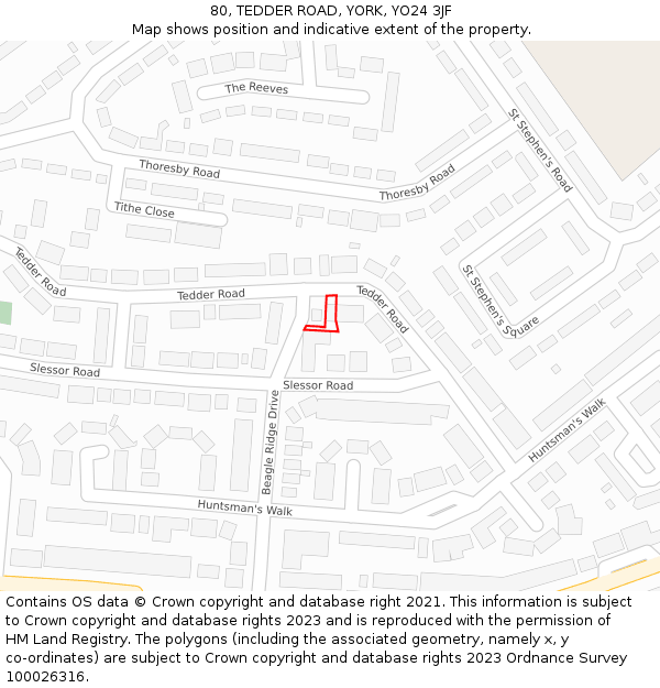 80, TEDDER ROAD, YORK, YO24 3JF: Location map and indicative extent of plot