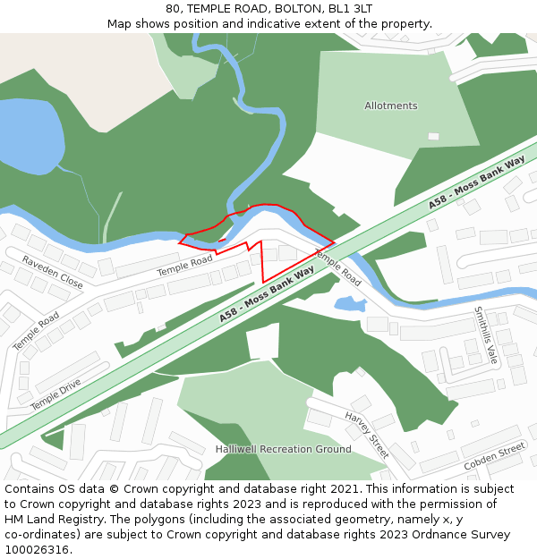 80, TEMPLE ROAD, BOLTON, BL1 3LT: Location map and indicative extent of plot