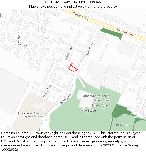 80, TEMPLE WAY, RAYLEIGH, SS6 9PP: Location map and indicative extent of plot