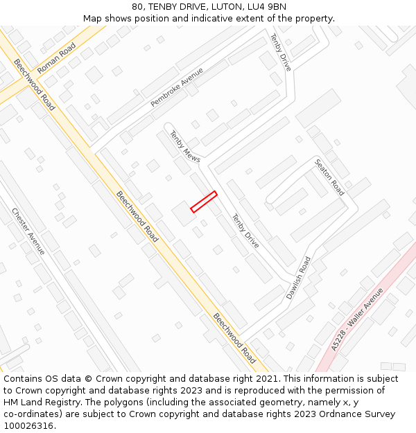 80, TENBY DRIVE, LUTON, LU4 9BN: Location map and indicative extent of plot