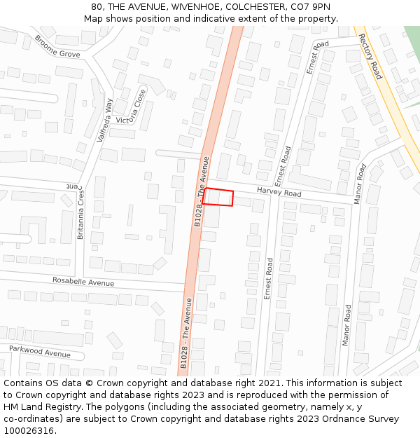 80, THE AVENUE, WIVENHOE, COLCHESTER, CO7 9PN: Location map and indicative extent of plot