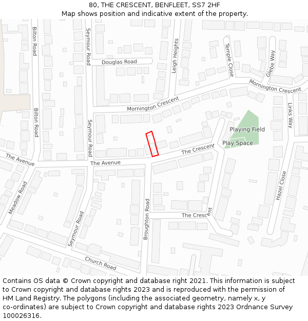 80, THE CRESCENT, BENFLEET, SS7 2HF: Location map and indicative extent of plot