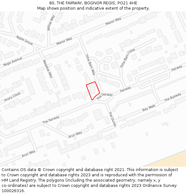 80, THE FAIRWAY, BOGNOR REGIS, PO21 4HE: Location map and indicative extent of plot