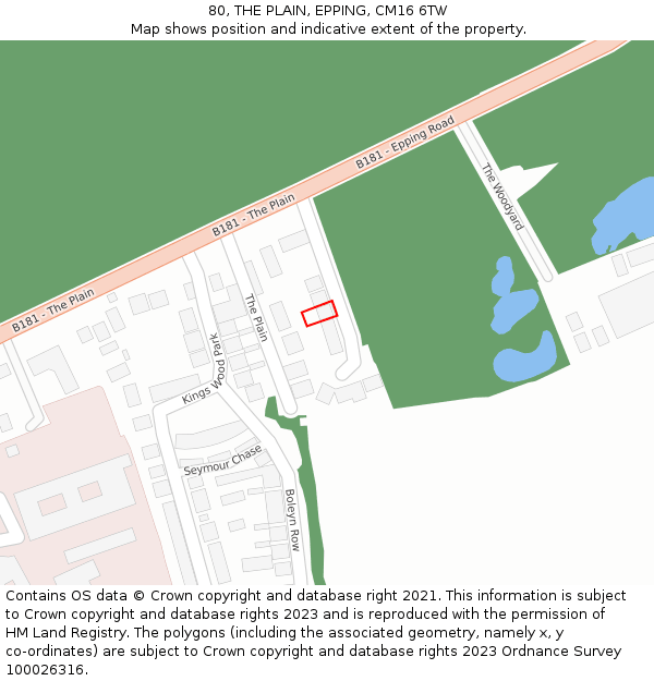 80, THE PLAIN, EPPING, CM16 6TW: Location map and indicative extent of plot