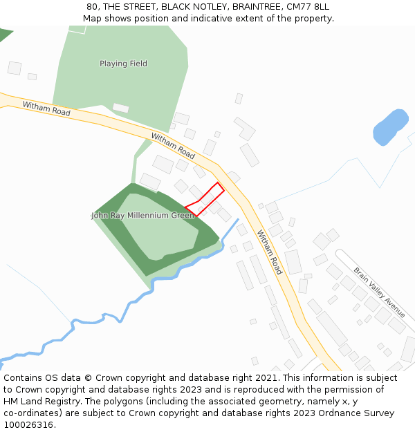 80, THE STREET, BLACK NOTLEY, BRAINTREE, CM77 8LL: Location map and indicative extent of plot