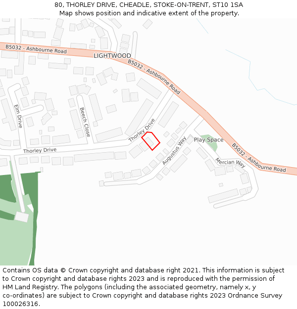 80, THORLEY DRIVE, CHEADLE, STOKE-ON-TRENT, ST10 1SA: Location map and indicative extent of plot