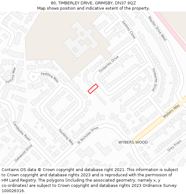 80, TIMBERLEY DRIVE, GRIMSBY, DN37 9QZ: Location map and indicative extent of plot