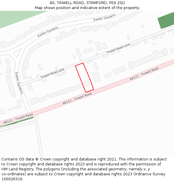 80, TINWELL ROAD, STAMFORD, PE9 2SD: Location map and indicative extent of plot