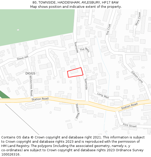 80, TOWNSIDE, HADDENHAM, AYLESBURY, HP17 8AW: Location map and indicative extent of plot