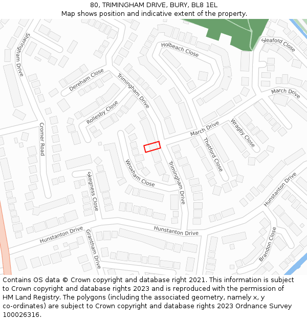 80, TRIMINGHAM DRIVE, BURY, BL8 1EL: Location map and indicative extent of plot