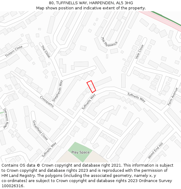 80, TUFFNELLS WAY, HARPENDEN, AL5 3HG: Location map and indicative extent of plot