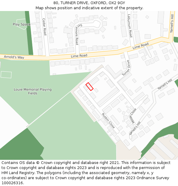 80, TURNER DRIVE, OXFORD, OX2 9GY: Location map and indicative extent of plot