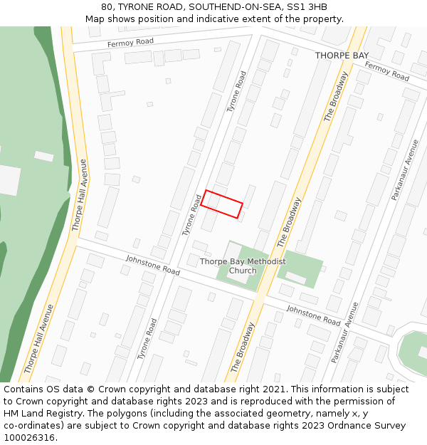 80, TYRONE ROAD, SOUTHEND-ON-SEA, SS1 3HB: Location map and indicative extent of plot