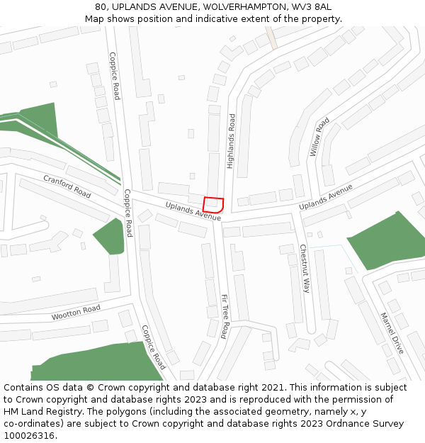 80, UPLANDS AVENUE, WOLVERHAMPTON, WV3 8AL: Location map and indicative extent of plot