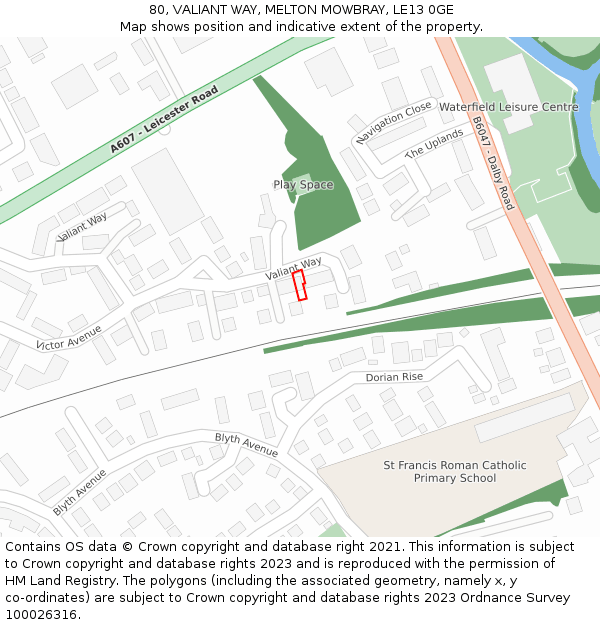 80, VALIANT WAY, MELTON MOWBRAY, LE13 0GE: Location map and indicative extent of plot