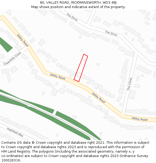 80, VALLEY ROAD, RICKMANSWORTH, WD3 4BJ: Location map and indicative extent of plot