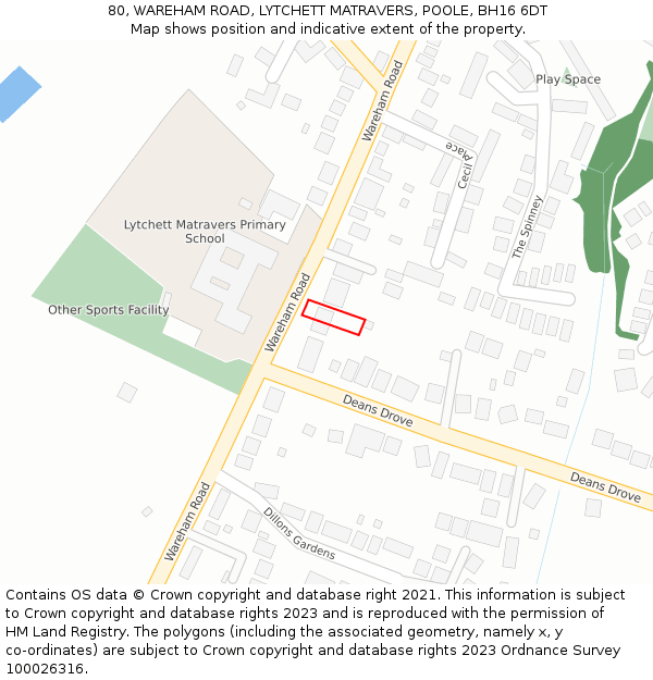 80, WAREHAM ROAD, LYTCHETT MATRAVERS, POOLE, BH16 6DT: Location map and indicative extent of plot