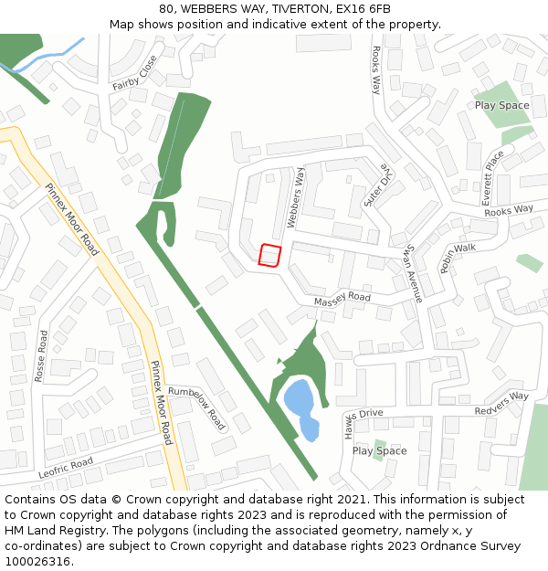 80, WEBBERS WAY, TIVERTON, EX16 6FB: Location map and indicative extent of plot