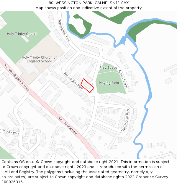 80, WESSINGTON PARK, CALNE, SN11 0AX: Location map and indicative extent of plot