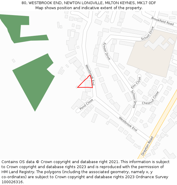 80, WESTBROOK END, NEWTON LONGVILLE, MILTON KEYNES, MK17 0DF: Location map and indicative extent of plot