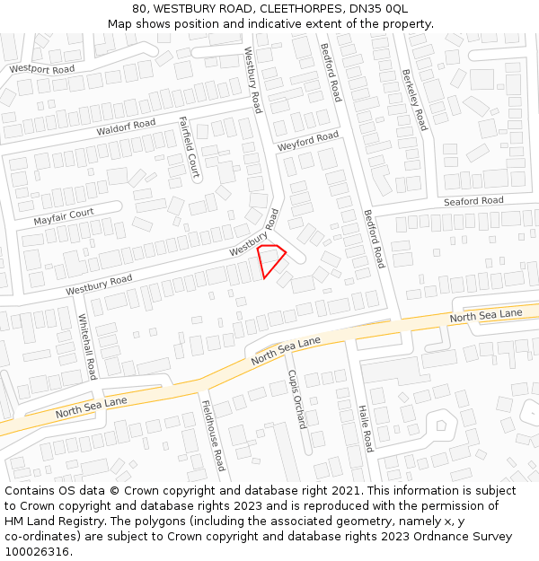 80, WESTBURY ROAD, CLEETHORPES, DN35 0QL: Location map and indicative extent of plot