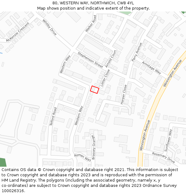 80, WESTERN WAY, NORTHWICH, CW8 4YL: Location map and indicative extent of plot