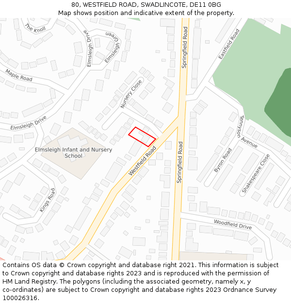 80, WESTFIELD ROAD, SWADLINCOTE, DE11 0BG: Location map and indicative extent of plot