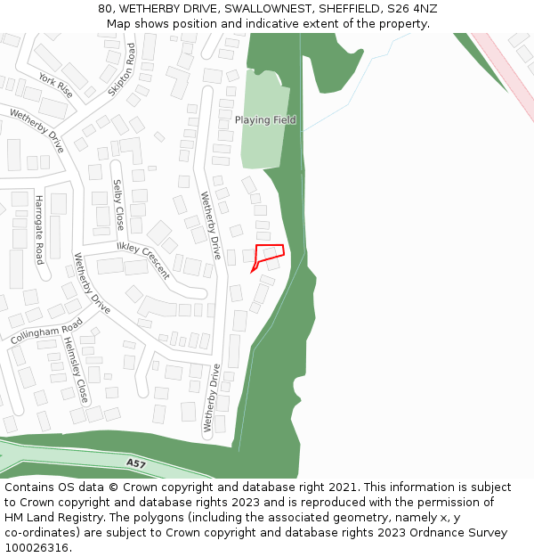 80, WETHERBY DRIVE, SWALLOWNEST, SHEFFIELD, S26 4NZ: Location map and indicative extent of plot