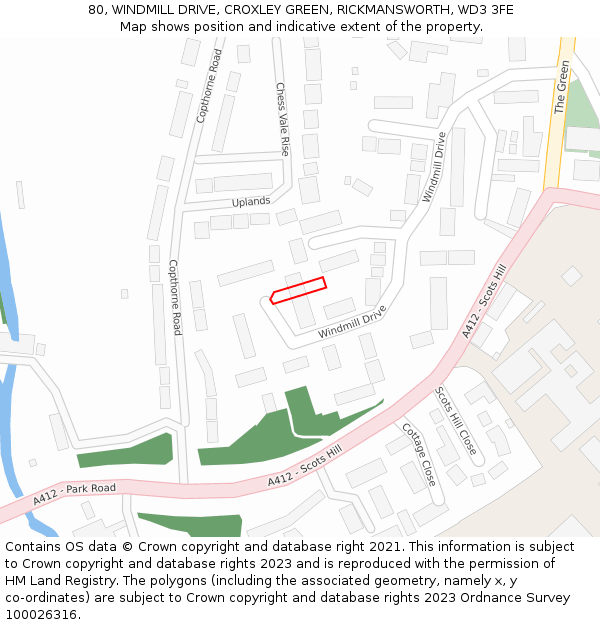 80, WINDMILL DRIVE, CROXLEY GREEN, RICKMANSWORTH, WD3 3FE: Location map and indicative extent of plot