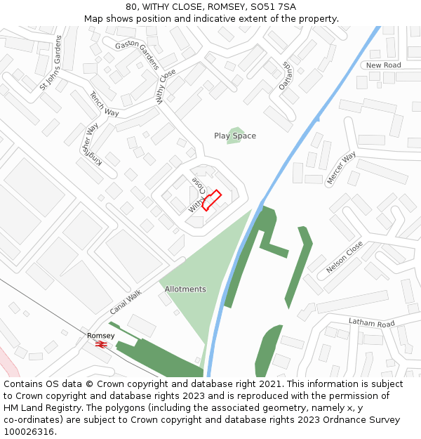 80, WITHY CLOSE, ROMSEY, SO51 7SA: Location map and indicative extent of plot