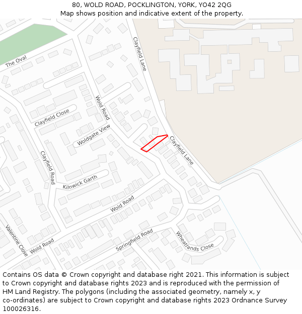 80, WOLD ROAD, POCKLINGTON, YORK, YO42 2QG: Location map and indicative extent of plot