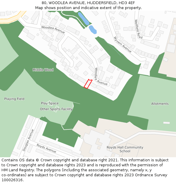 80, WOODLEA AVENUE, HUDDERSFIELD, HD3 4EF: Location map and indicative extent of plot