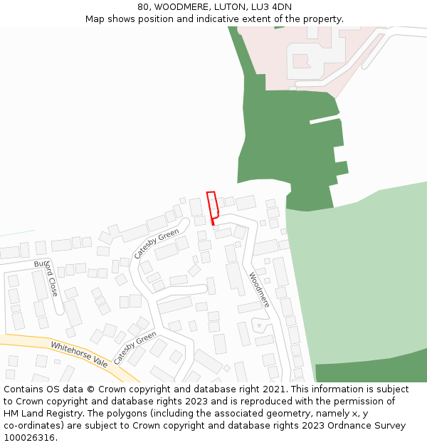 80, WOODMERE, LUTON, LU3 4DN: Location map and indicative extent of plot