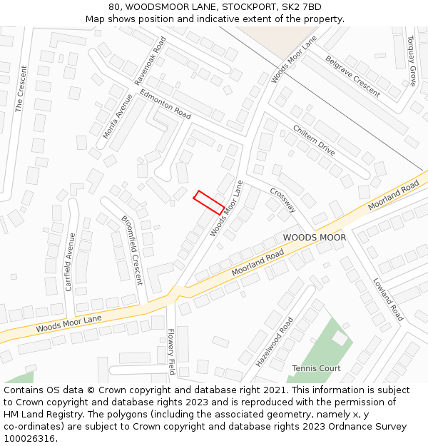 80, WOODSMOOR LANE, STOCKPORT, SK2 7BD: Location map and indicative extent of plot