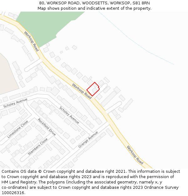 80, WORKSOP ROAD, WOODSETTS, WORKSOP, S81 8RN: Location map and indicative extent of plot