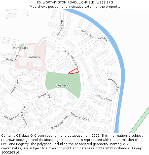 80, WORTHINGTON ROAD, LICHFIELD, WS13 8PG: Location map and indicative extent of plot