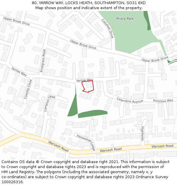 80, YARROW WAY, LOCKS HEATH, SOUTHAMPTON, SO31 6XD: Location map and indicative extent of plot