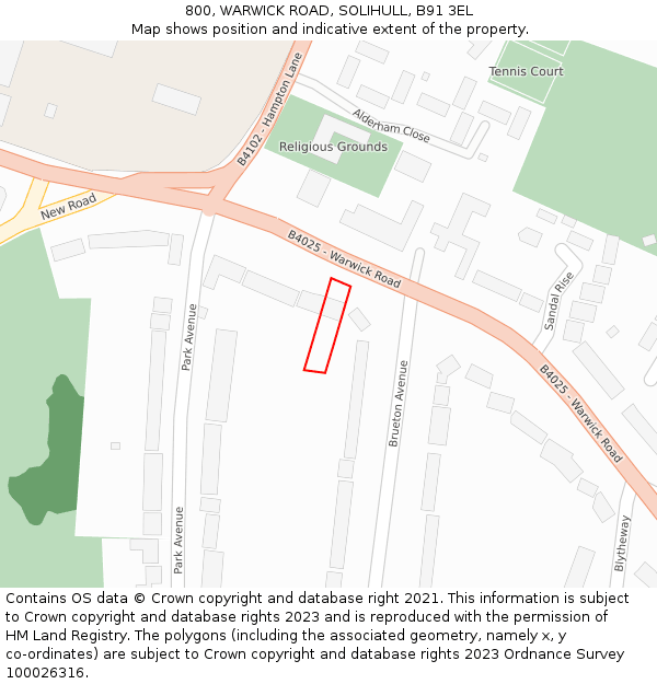 800, WARWICK ROAD, SOLIHULL, B91 3EL: Location map and indicative extent of plot